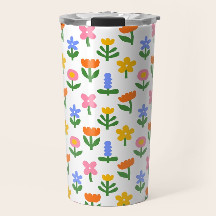 Colorful spring flower art pattern Travel Mug Gallery Image 1