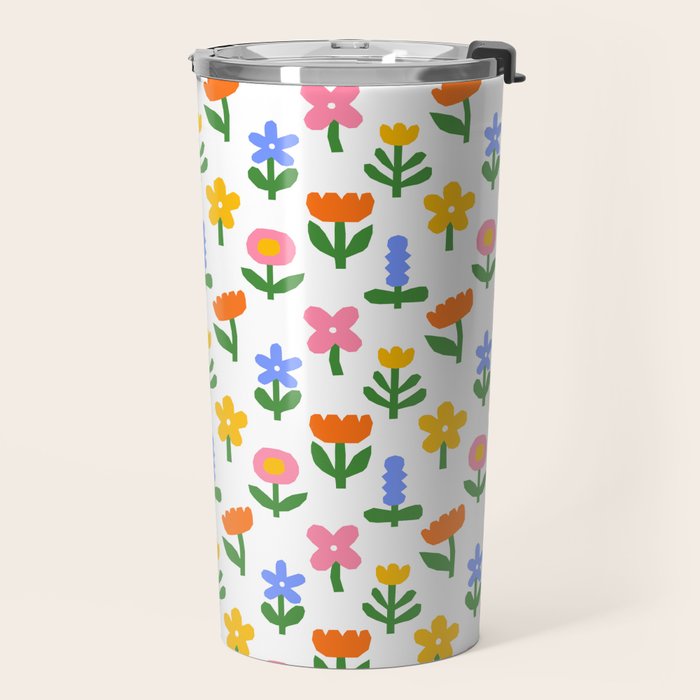 Colorful spring flower art pattern Travel Mug Gallery Image 2