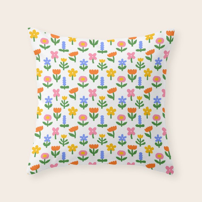 Colorful spring flower art pattern Throw Pillow Gallery Image 1