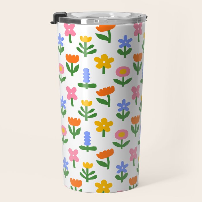 Colorful spring flower art pattern Travel Mug Gallery Image 3