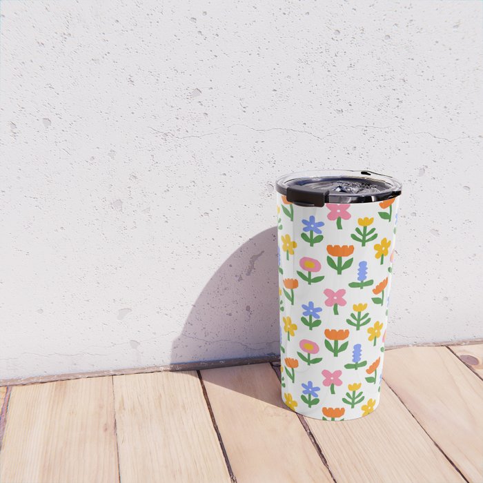 Colorful spring flower art pattern Travel Mug Gallery Image 4