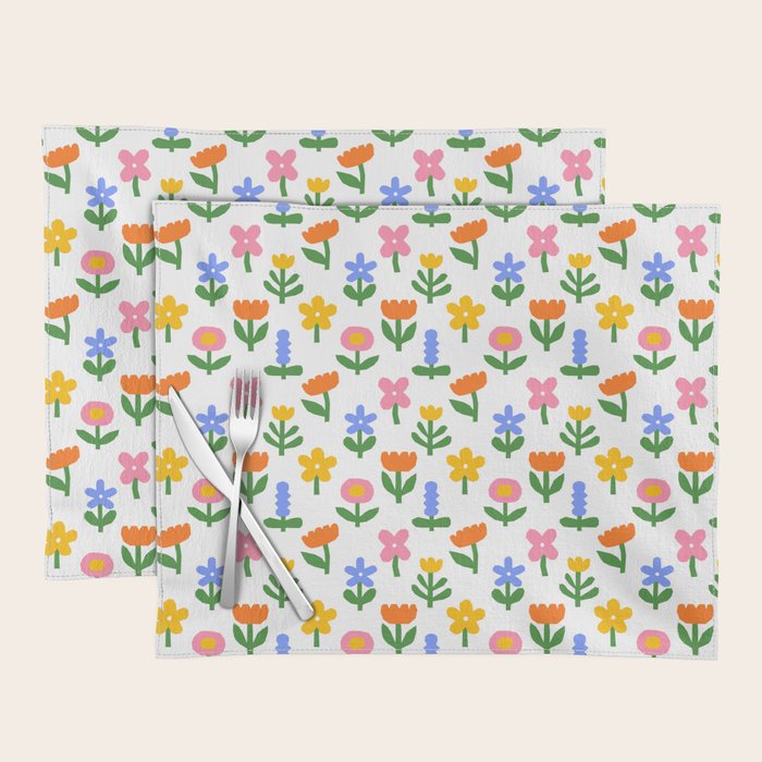 Colorful spring flower art pattern Placemat Gallery Image 1