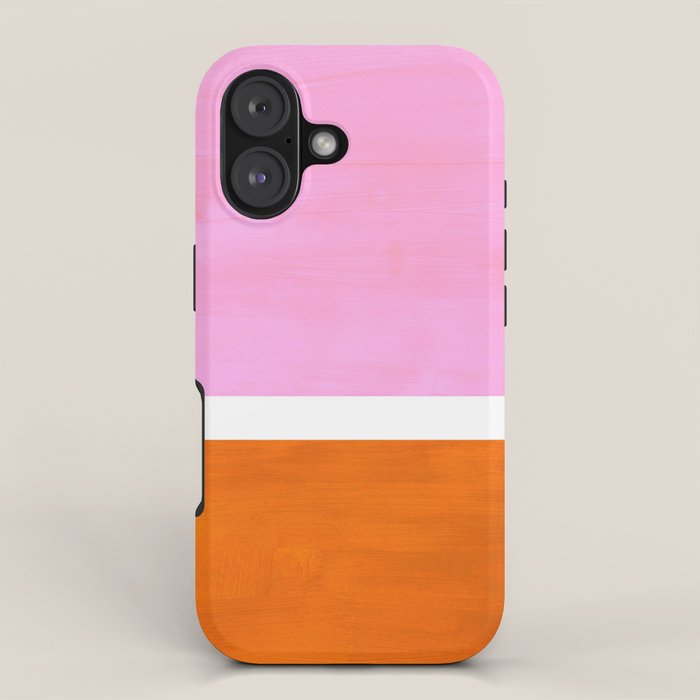 Pastel Neon Pink Yellow Ochre Mid Century Modern Abstract Minimalist Rothko Color Field Squares iPhone Case Gallery Image 1