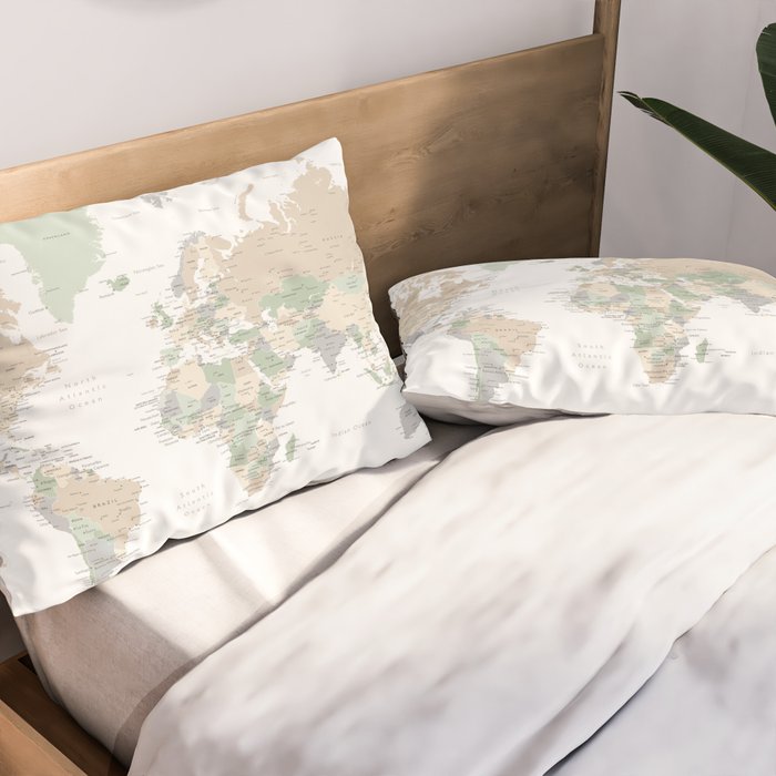 World map with cities, "Anouk" Pillow Sham Gallery Image 2