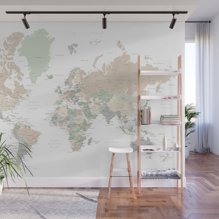 World map with cities, "Anouk" Wall Mural Gallery Image 1