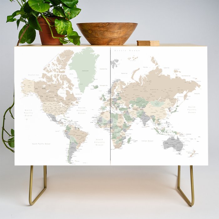 World map with cities, "Anouk" Credenza Gallery Image 1