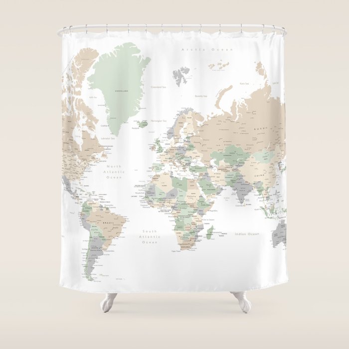World map with cities, "Anouk" Shower Curtain Gallery Image 1