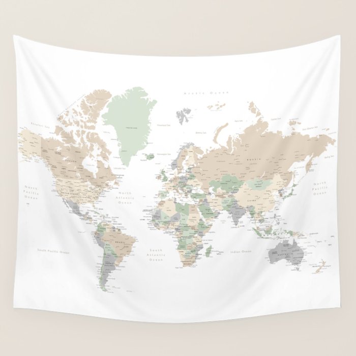 World map with cities, "Anouk" Wall Tapestry Gallery Image 4