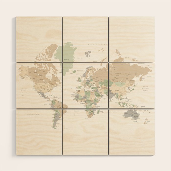 World map with cities, "Anouk" Wood Wall Art Gallery Image 1