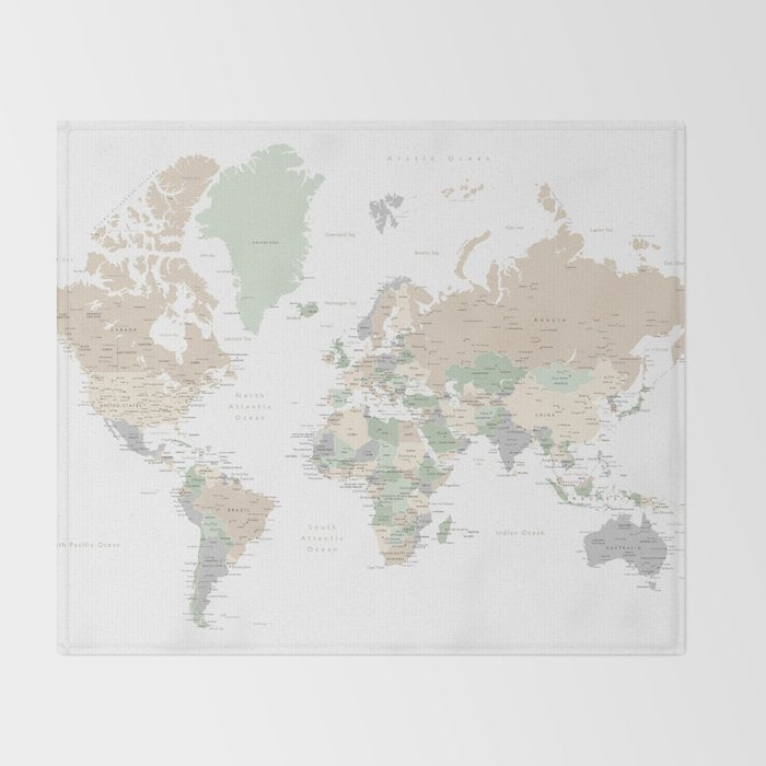 World map with cities, "Anouk" Throw Blanket Gallery Image 2