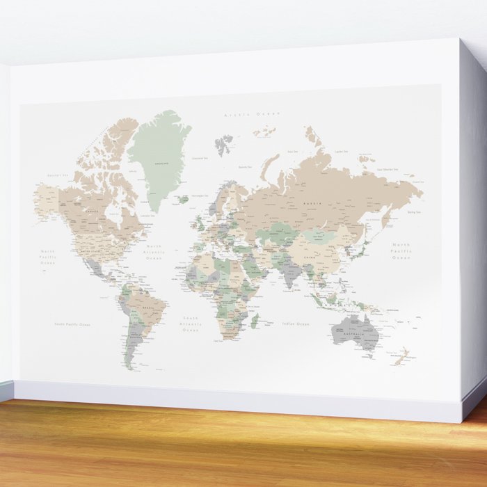 World map with cities, "Anouk" Wall Mural Gallery Image 2