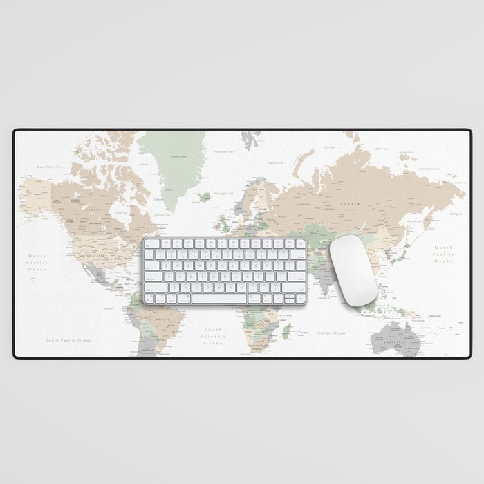 World map with cities, "Anouk" Desk Mat Gallery Image 1