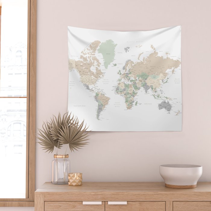 World map with cities, "Anouk" Wall Tapestry Gallery Image 2