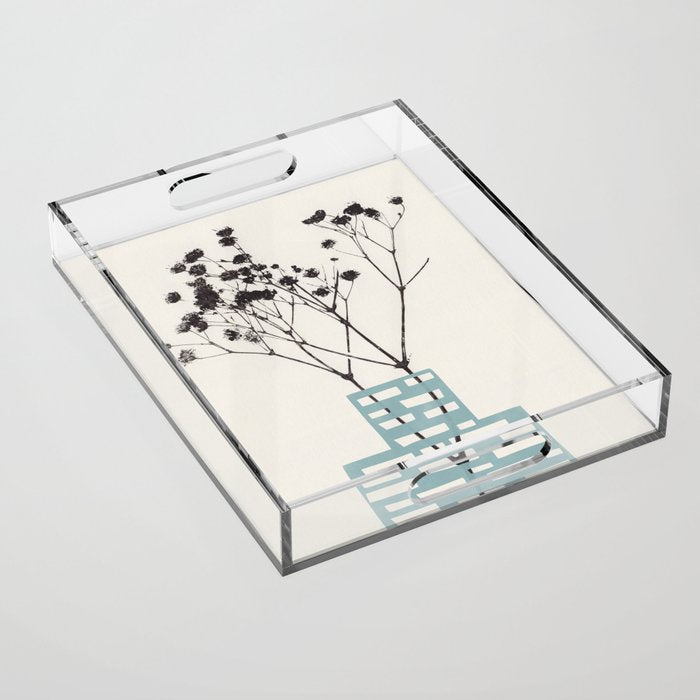 Gypsophila in a Blue Vase Acrylic Tray Gallery Image 1