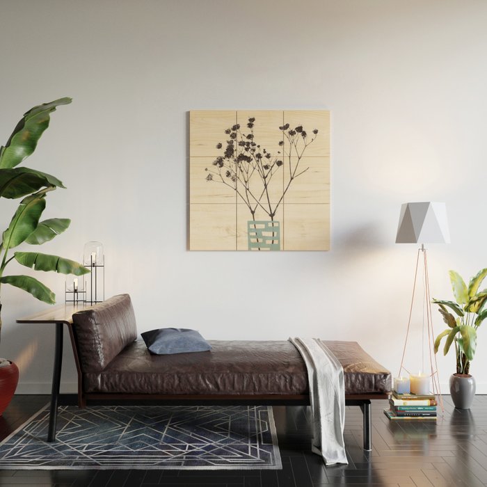 Gypsophila in a Blue Vase Wood Wall Art Gallery Image 2