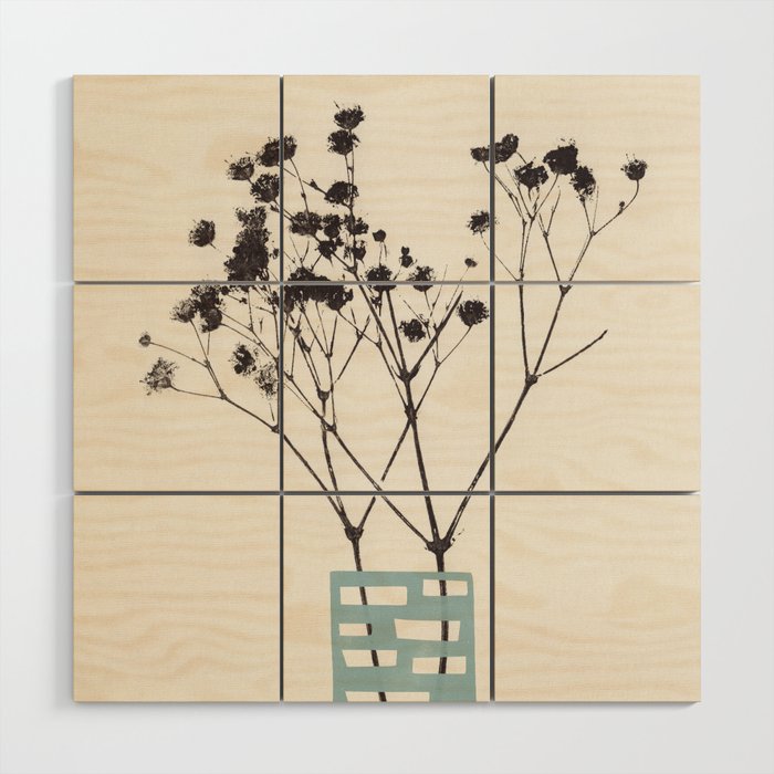 Gypsophila in a Blue Vase Wood Wall Art Gallery Image 1