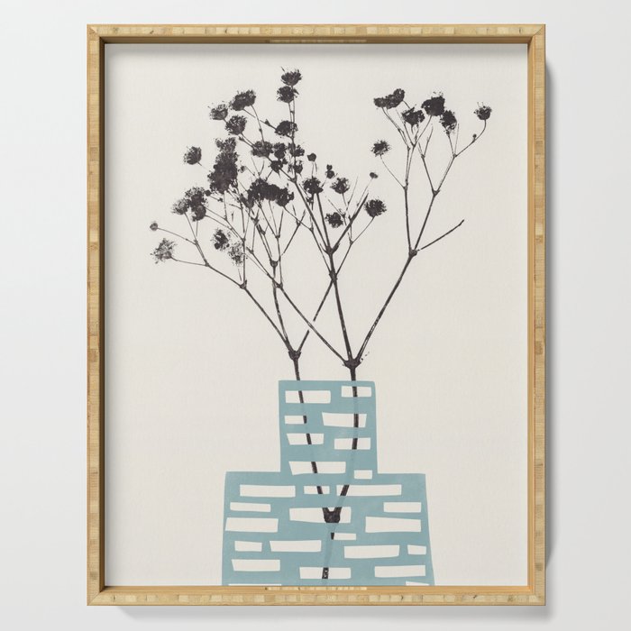 Gypsophila in a Blue Vase Serving Tray Gallery Image 1