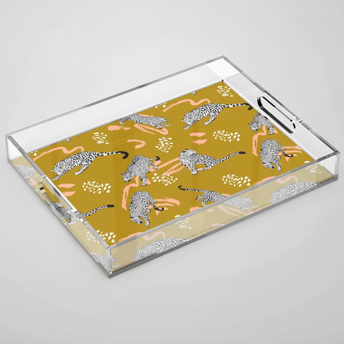 Leopards - Mustard Acrylic Tray Gallery Image 1
