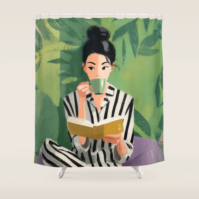 Morning Muse in Stripes Shower Curtain Gallery Image 1