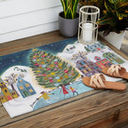 Skating retro winter snow landscape Outdoor Rug Gallery Image 2