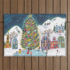 Skating retro winter snow landscape Outdoor Rug Gallery Image 1