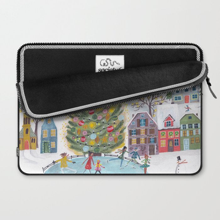 Skating retro winter snow landscape Laptop Sleeve Gallery Image 2