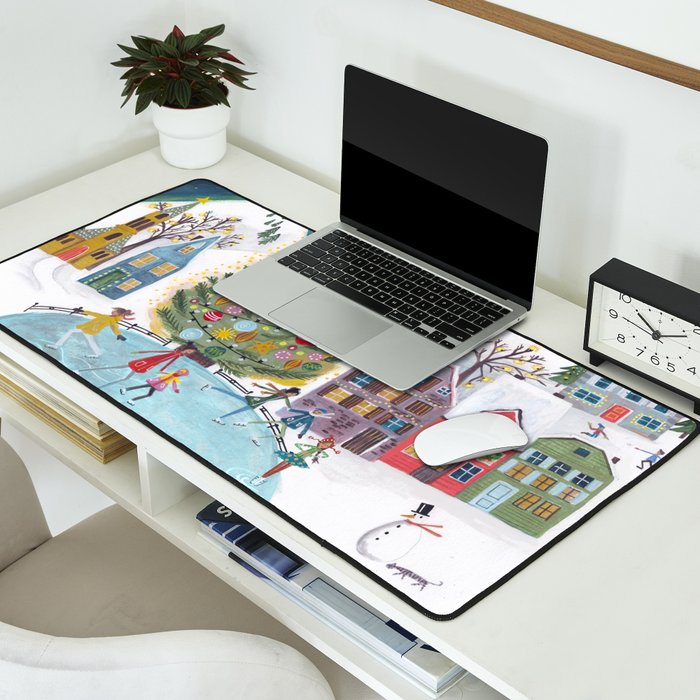Skating retro winter snow landscape Desk Mat Gallery Image 2