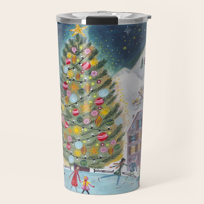 Skating retro winter snow landscape Travel Mug Gallery Image 1