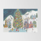 Skating retro winter snow landscape Rug Gallery Image 2