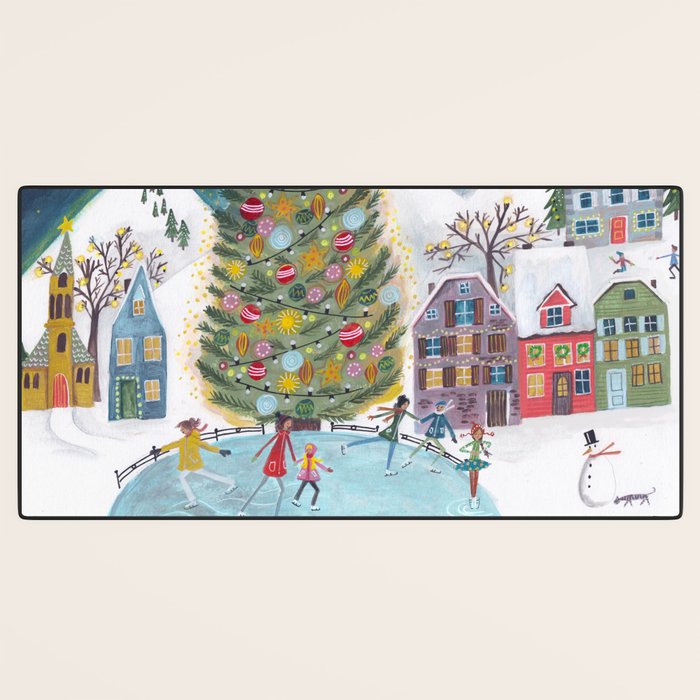 Skating retro winter snow landscape Desk Mat Gallery Image 3
