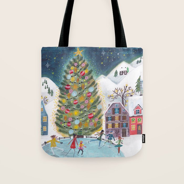 Skating retro winter snow landscape Tote Bag Gallery Image 1