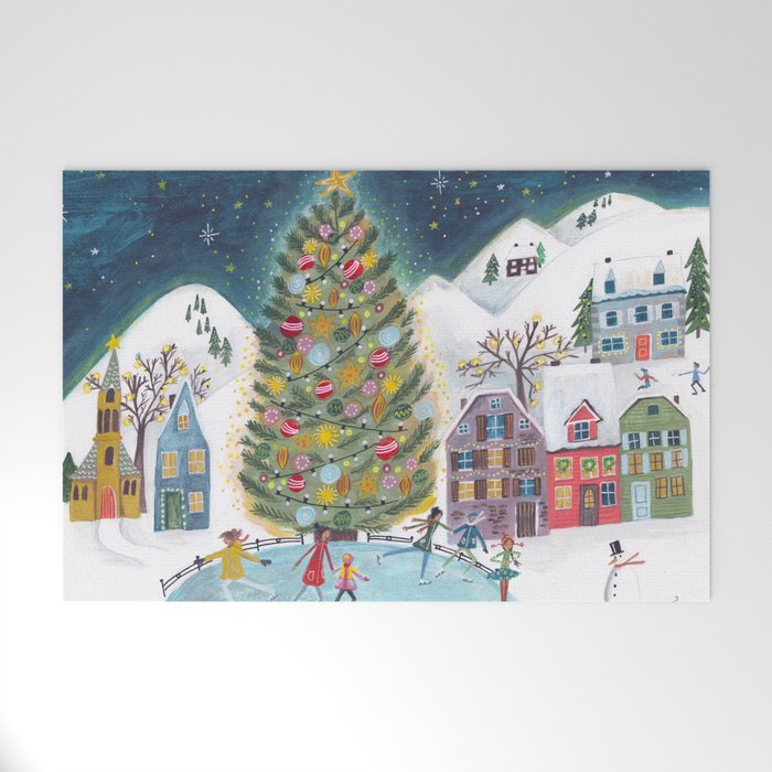 Skating retro winter snow landscape Welcome Mat Gallery Image 1