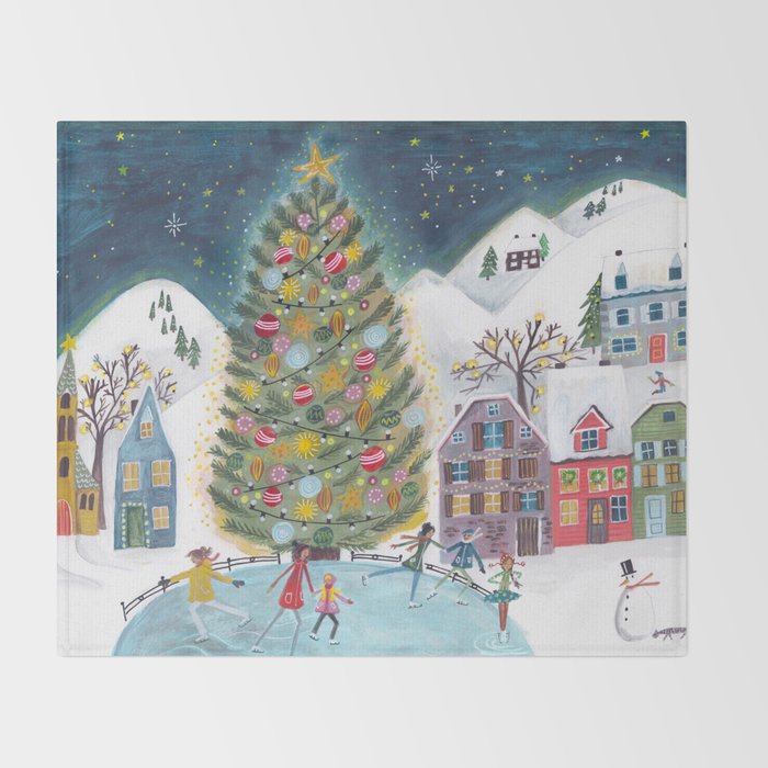 Skating retro winter snow landscape Throw Blanket Gallery Image 2