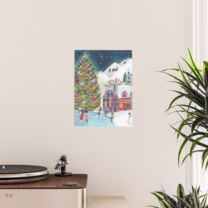Skating retro winter snow landscape Poster Gallery Image 2