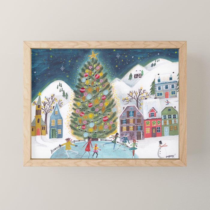 Skating retro winter snow landscape Mini Art Print Gallery Image 1