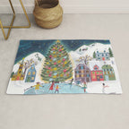 Skating retro winter snow landscape Rug Gallery Image 1