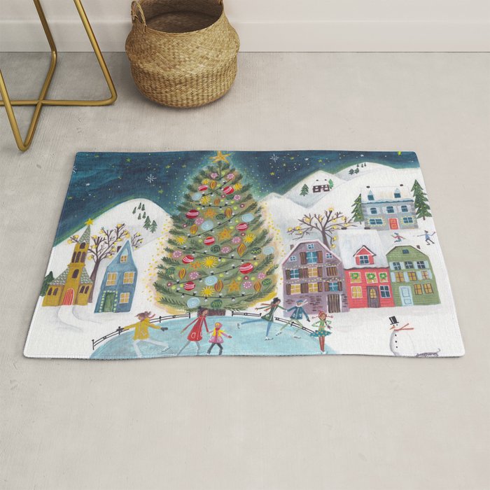 Skating retro winter snow landscape Rug Gallery Image 1
