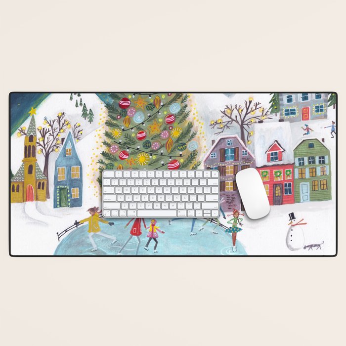 Skating retro winter snow landscape Desk Mat Gallery Image 1