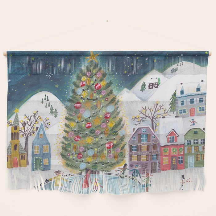 Skating retro winter snow landscape Wall Hanging Gallery Image 1
