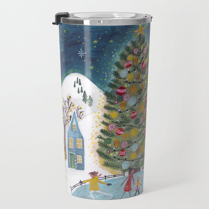 Skating retro winter snow landscape Travel Mug Gallery Image 3
