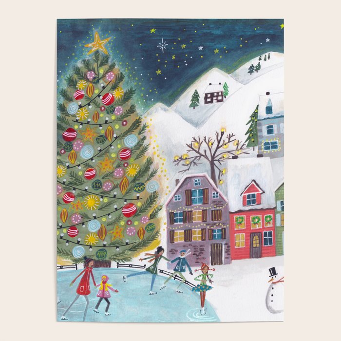 Skating retro winter snow landscape Poster Gallery Image 4