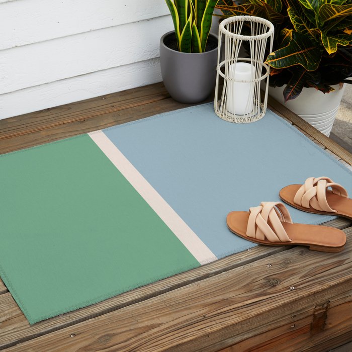 Juniper Color Block Blue and Green Outdoor Rug Gallery Image 2