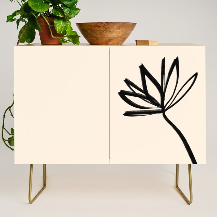 Minimalist Flower Black and Almond Cream Credenza Gallery Image 1