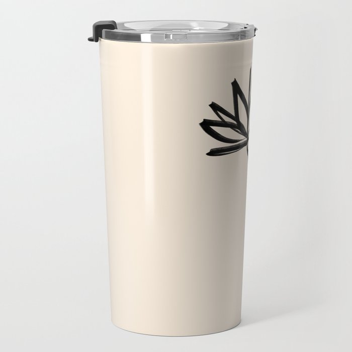 Minimalist Flower Black and Almond Cream Travel Mug Gallery Image 3