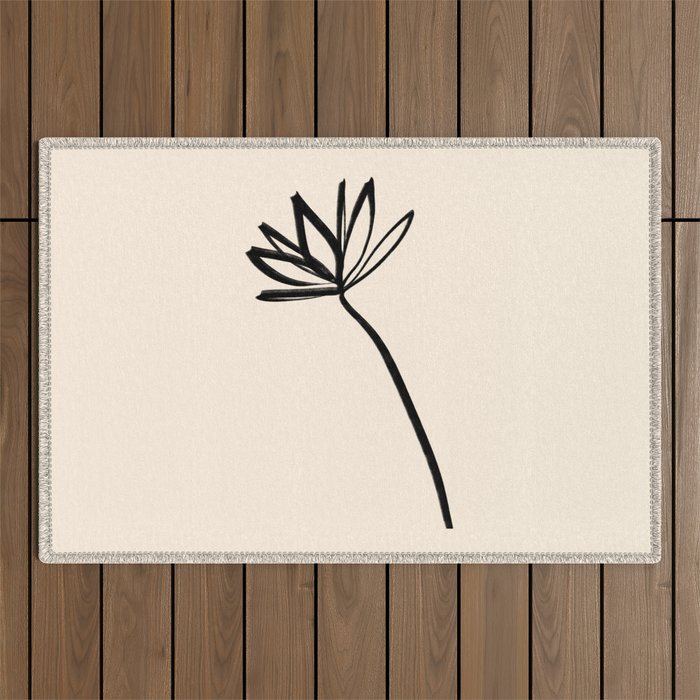 Minimalist Flower Black and Almond Cream Outdoor Rug Gallery Image 1