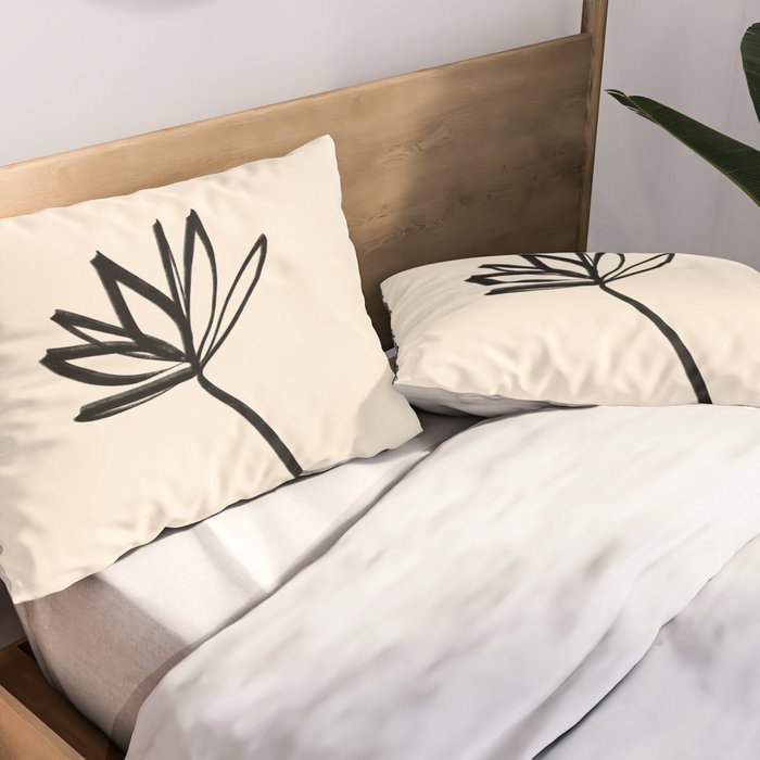 Minimalist Flower Black and Almond Cream Pillow Sham Gallery Image 2