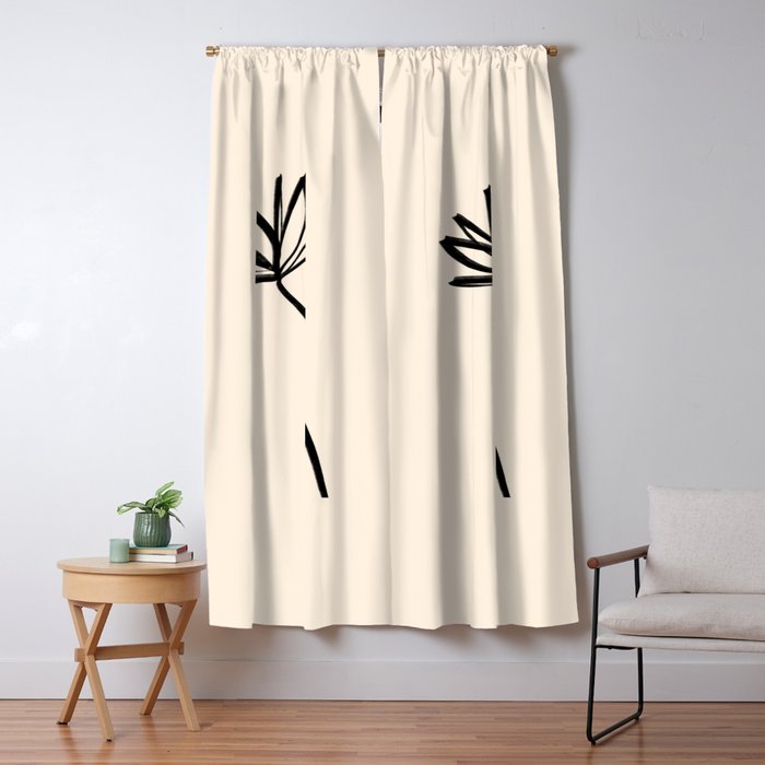 Minimalist Flower Black and Almond Cream Window Curtain Gallery Image 1
