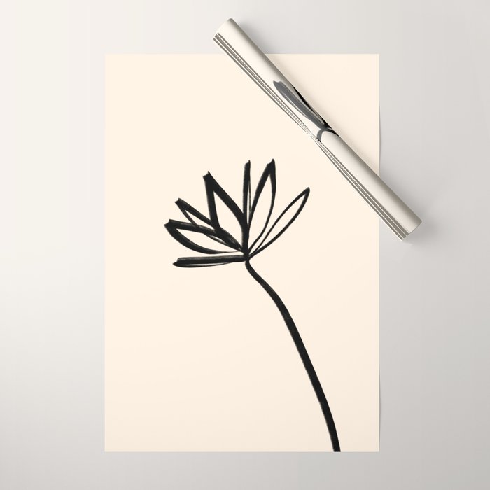 Minimalist Flower Black and Almond Cream Wrapping Paper Gallery Image 1
