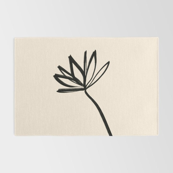 Minimalist Flower Black and Almond Cream Rug Gallery Image 2