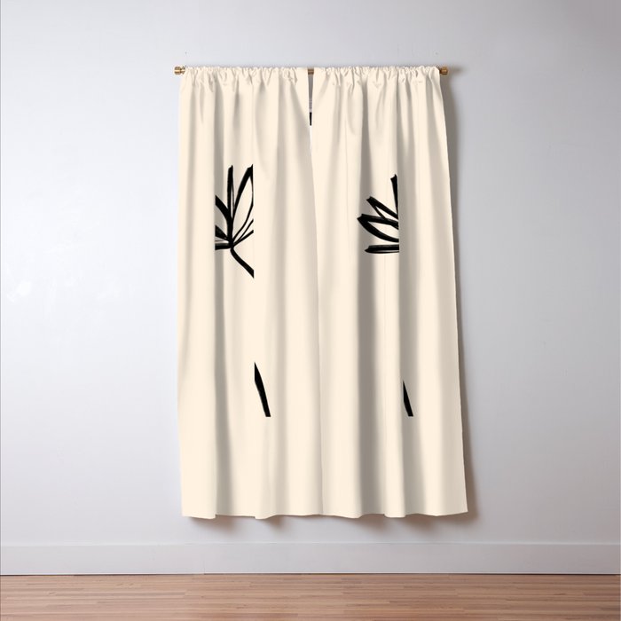Minimalist Flower Black and Almond Cream Window Curtain Gallery Image 3